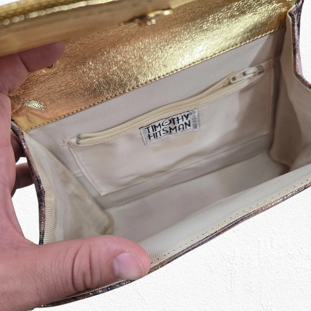 Vintage 80s Metallic Floral Tapestry Envelope Clutch Timothy Hitsman Spain Purse